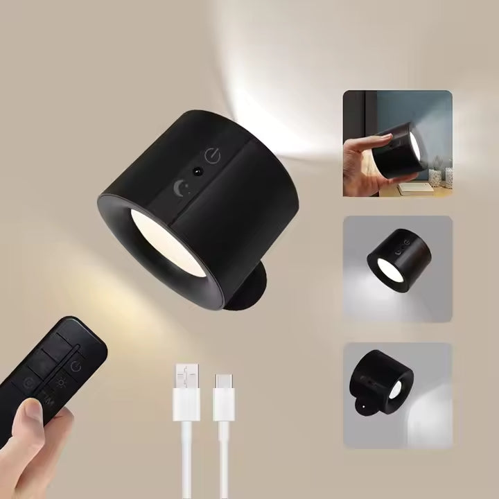 Applique murale à LED Lampe murale rechargeable Rotation à intensité variable Applique murale sans fil pour chambre à coucher Lecture Étude Chevet